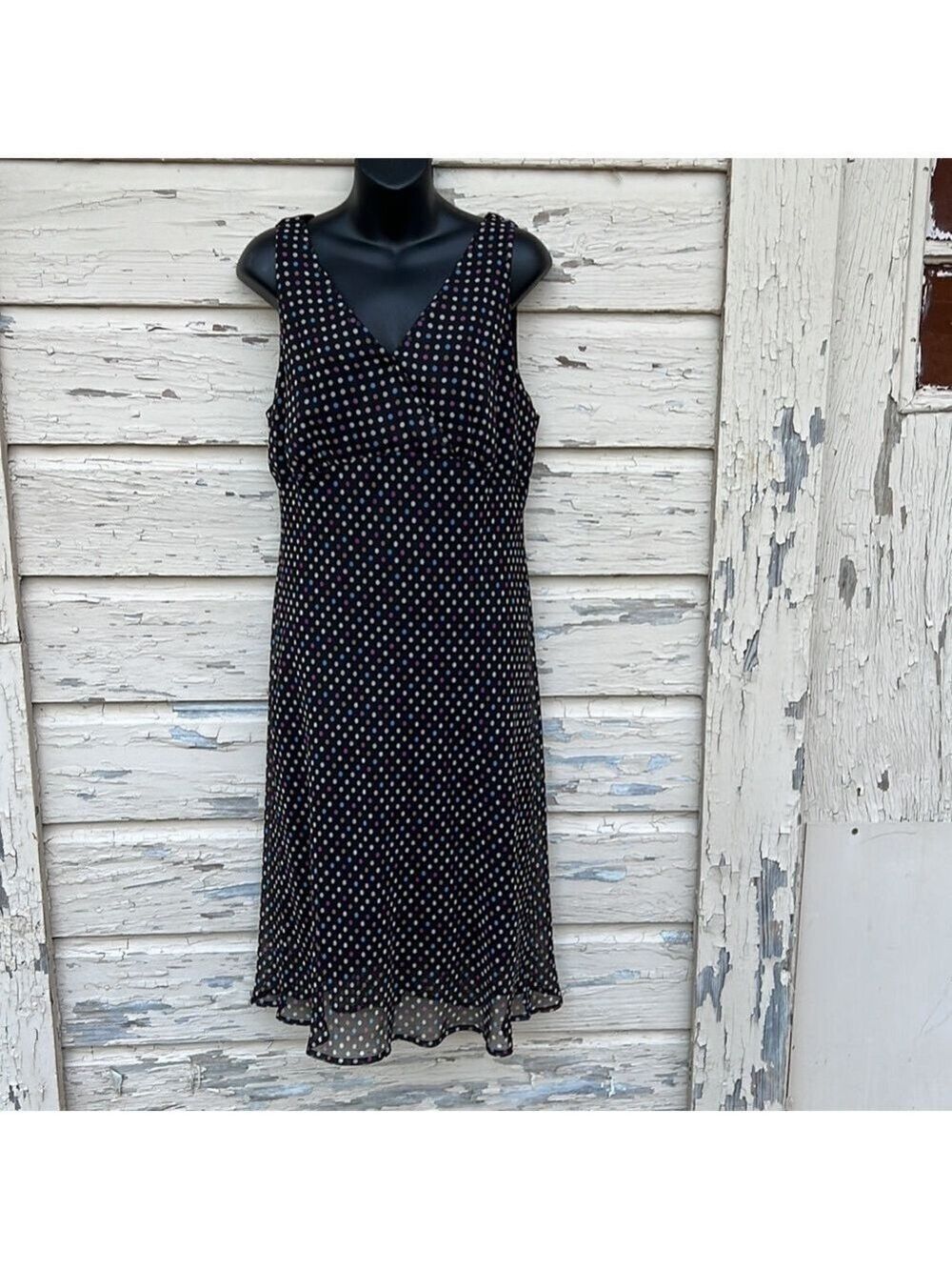 Vintage 90s Y2K Polkadot Sleeveless Midi Dress 16 Fairy Milkmaid Sheer Romantic